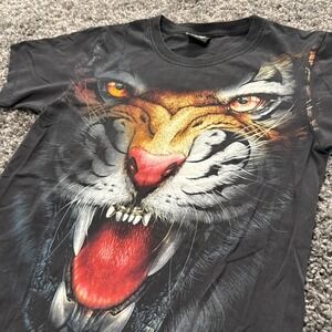 Streetwear Caballo Graphic Tee Mens Black Excellent Tiger Print Double Sided SS